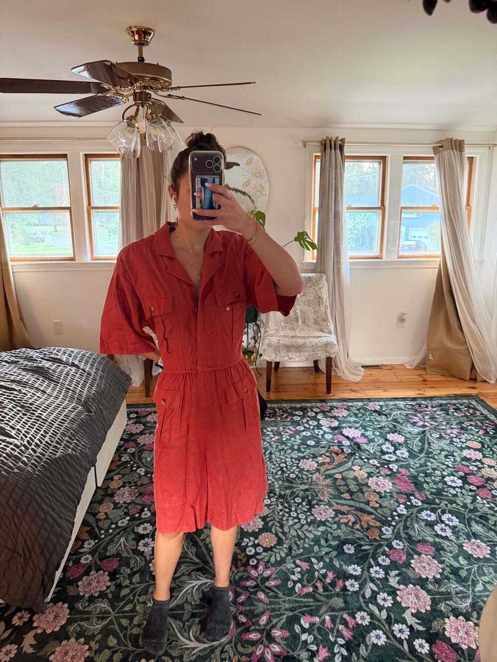 Bill Geoffreys Vintage Red Utility Jumpsuit Safari Style 100% linen Size 8